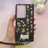 قاب گوشی Galaxy S25 Ultra سامسونگ لدر دیزاین SOFT Lether Design فانتزی سیلیکونی طرح چرمی دارای آویزبند با گل های کیوت مشکی کد 1-15-102218