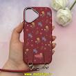 قاب گوشی iPhone 16 آیفون لدر دیزاین SOFT Lether Design فانتزی سیلیکونی طرح چرمی دارای آویزبند با گل های کیوت قرمز کد 1-15-102226