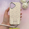 قاب گوشی iPhone 16 آیفون لدر دیزاین SOFT Lether Design فانتزی سیلیکونی طرح چرمی دارای آویزبند با گل های کیوت کرم کد 1-15-102227
