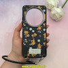 قاب گوشی Redmi 14C / Poco C75 / Redmi A4 شیائومی لدر دیزاین SOFT Lether Design فانتزی سیلیکونی طرح چرمی دارای آویزبند با گل های کیوت مشکی کد 1-15-102229