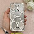 قاب گوشی iPhone X / iPhone XS آیفون الکتروپلیتینگ شفاف چندضلعی شاین محافظ لنزدار نقره ای کد 1-15-102155