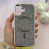 قاب گوشی iPhone 16 آیفون اورجینال نگین برجسته سواروسکی مگ سیف دار نقره ای کد 1-15-101361