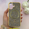 قاب گوشی iPhone 16 آیفون اورجینال نگین برجسته سواروسکی مگ سیف دار طلایی کد 1-15-101362