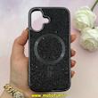 قاب گوشی iPhone 16 آیفون اورجینال نگین برجسته سواروسکی مگ سیف دار مشکی کد 1-15-101363