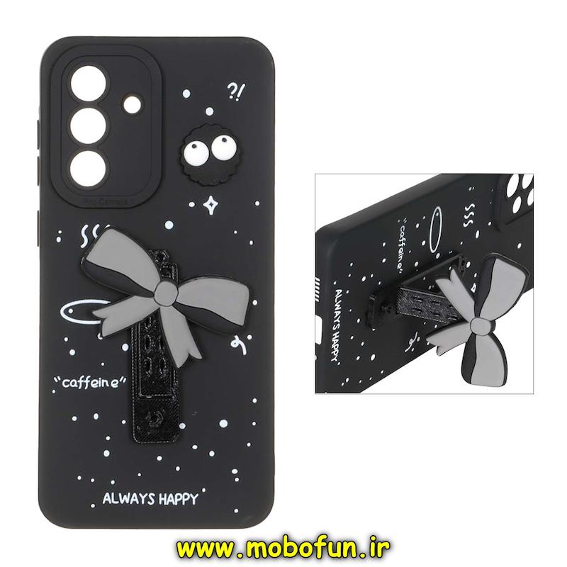قاب گوشی Galaxy A36 / A56 سامسونگ سیلیکونی عروسکی برجسته محافظ لنزدار طرح پاپیون استندشو مشکی کد 93710