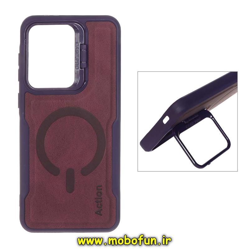 قاب گوشی Galaxy A36 / A56 سامسونگ سیلیکونی نیوزون جیر استندشو Action لاکچری زرشکی کد 93735