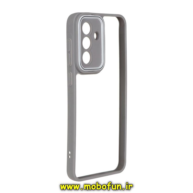 قاب گوشی Galaxy A36 / A56 سامسونگ پشت طلق شفاف دور سیلیکونی دور رنگی محافظ لنز برجسته طوسی کد 93741