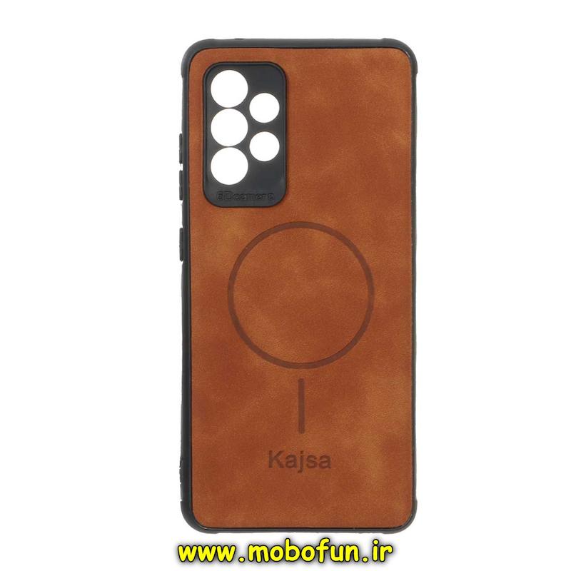 قاب گوشی Galaxy A52 4G / Galaxy A52 5G / Galaxy A52S سامسونگ ژله ای چرمی جیر کجسا KAJSA طرح مگ سیف Magsafe محافظ لنزدار قهوه ای روشن کد 93836