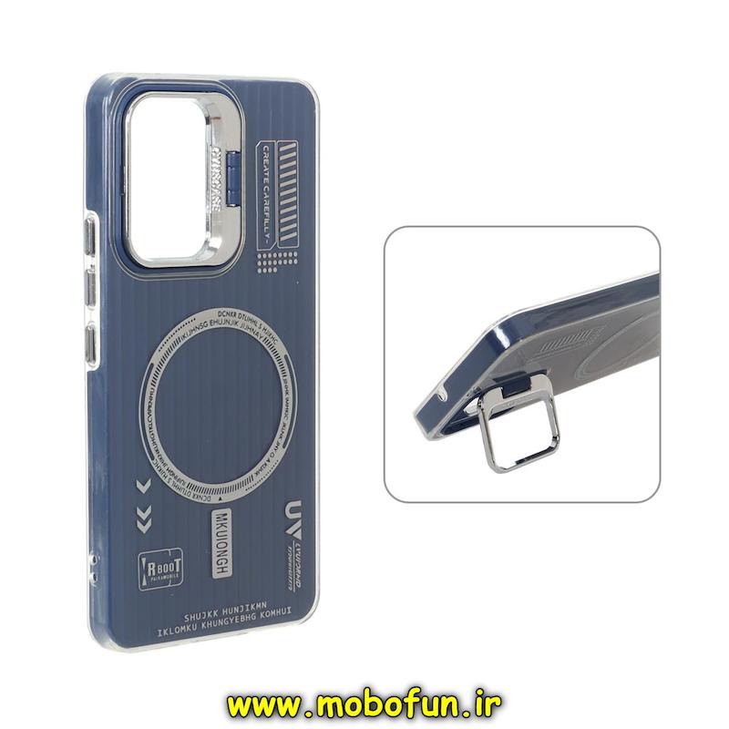 قاب گوشی Galaxy A53 سامسونگ دولایه سیلیکونی استندشو طرح مگ سیف کرکره ای کلاسیک سرمه ای کد 93837