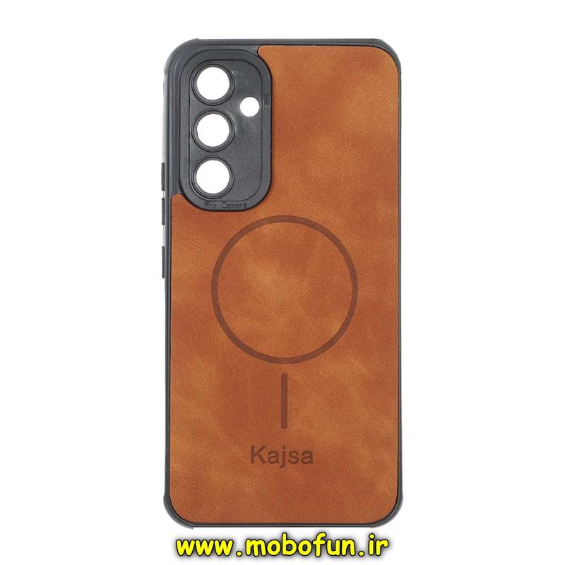 قاب گوشی Galaxy A54 سامسونگ ژله ای چرمی جیر کجسا KAJSA طرح مگ سیف Magsafe محافظ لنزدار قهوه ای روشن کد 93841