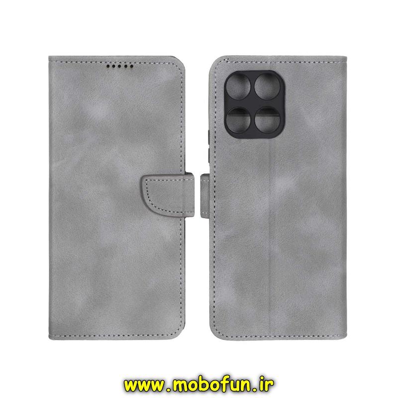 کیف گوشی Honor X5B - X5B Plus آنر مگنتی طرح چرم کتابی محافظ لنزدار خاکستری کد 93935