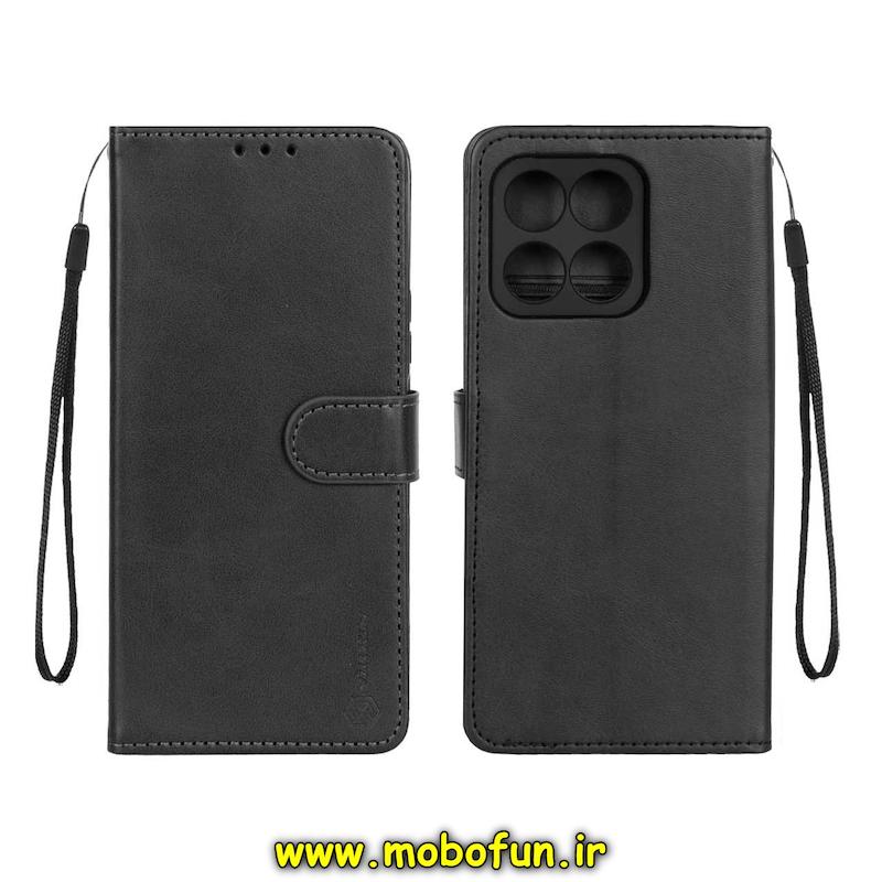 کیف گوشی Honor X6A آنر مگنتی طرح چرم کتابی محافظ لنزدار بنددار مشکی کد 93943