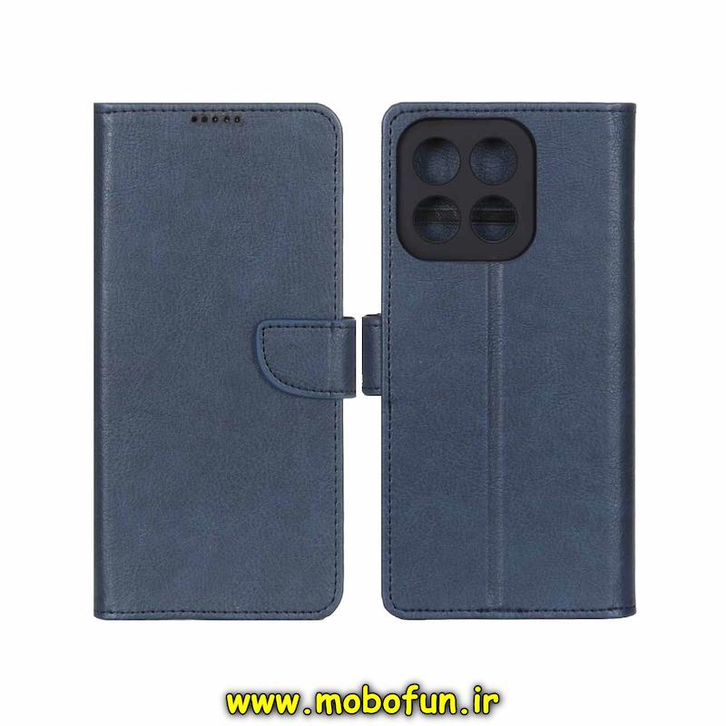 کیف گوشی Honor X6B آنر مگنتی طرح چرم کتابی محافظ لنزدار سرمه ای کد 93945
