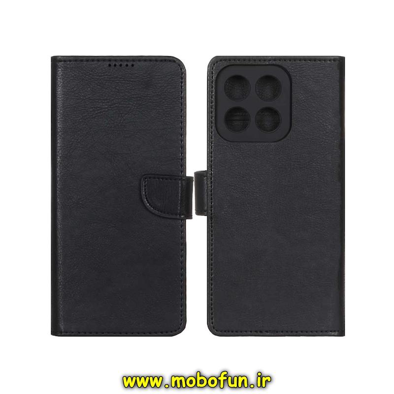 کیف گوشی Honor X6B آنر مگنتی طرح چرم کتابی محافظ لنزدار مشکی کد 93946