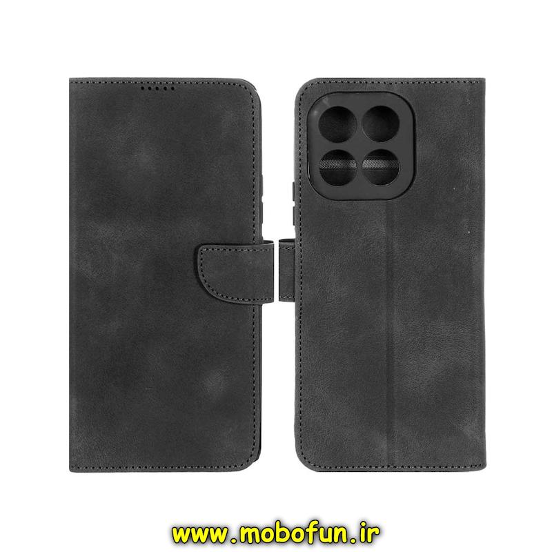 کیف گوشی Honor X6C آنر مگنتی طرح چرم کتابی محافظ لنزدار مشکی کد 93947