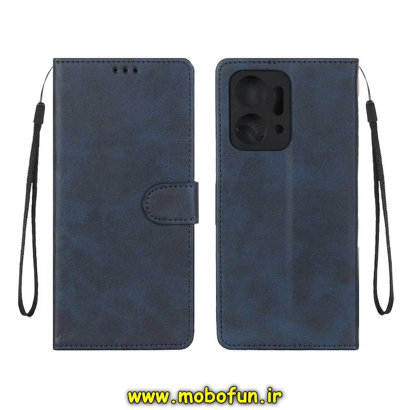 کیف گوشی Honor X7A آنر مگنتی طرح چرم کتابی محافظ لنزدار بنددار سرمه ای کد 93952