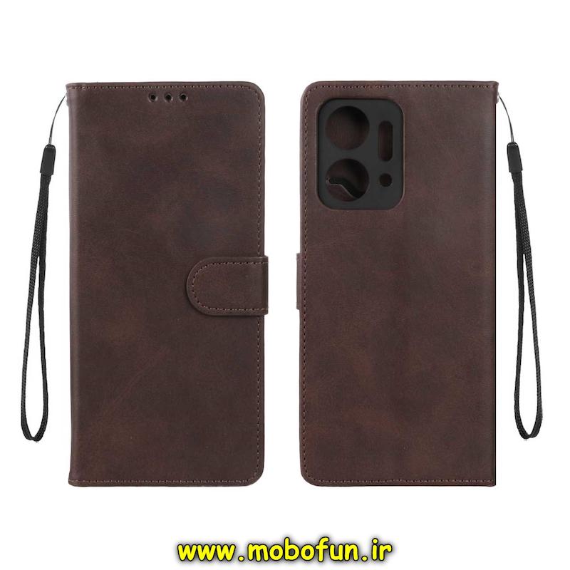 کیف گوشی Honor X7A آنر مگنتی طرح چرم کتابی محافظ لنزدار بنددار قهوه ای کد 93954
