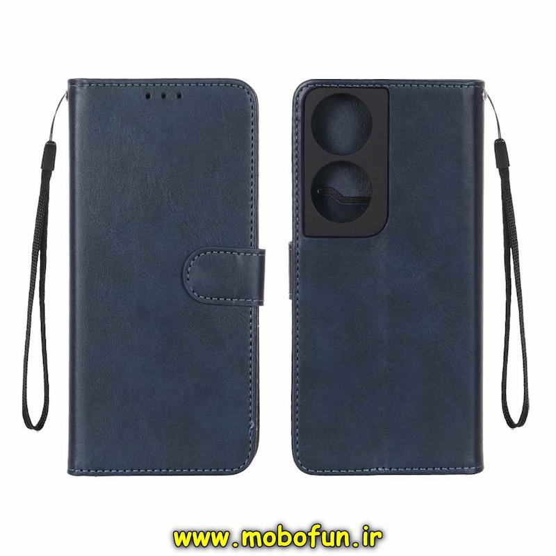 کیف گوشی Honor X7B آنر مگنتی طرح چرم کتابی محافظ لنزدار بنددار سرمه ای کد 93957