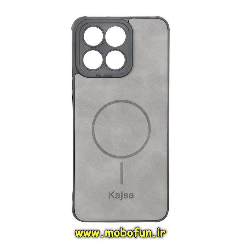 قاب گوشی Honor X7C هوآوی ژله ای چرمی جیر کجسا KAJSA طرح مگ سیف Magsafe محافظ لنزدار طوسی کد 93966
