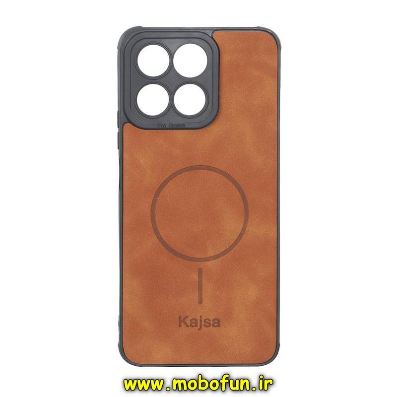 قاب گوشی Honor X7C هوآوی ژله ای چرمی جیر کجسا KAJSA طرح مگ سیف Magsafe محافظ لنزدار قهوه ای روشن کد 93968