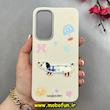 قاب گوشی Galaxy A54 سامسونگ لدرکیس Leather Case عروسکی سیلیکونی برجسته طرح سگ کیوت کرم کد 103157