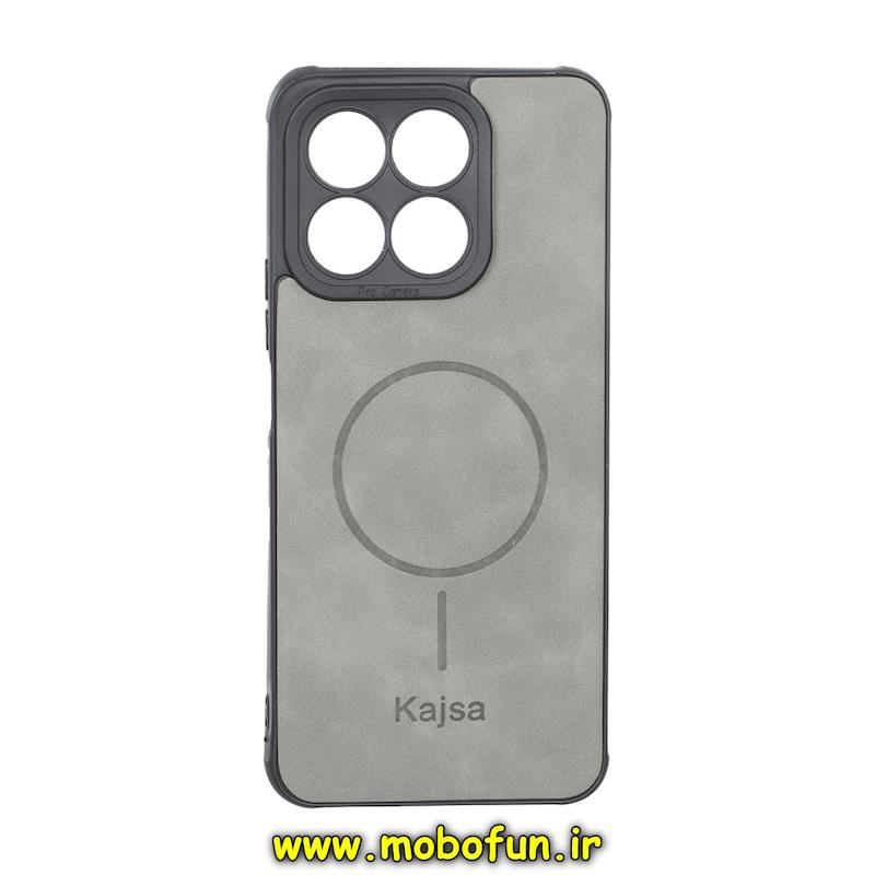 قاب گوشی Honor X8A هوآوی ژله ای چرمی جیر کجسا KAJSA طرح مگ سیف Magsafe محافظ لنزدار طوسی کد 93976