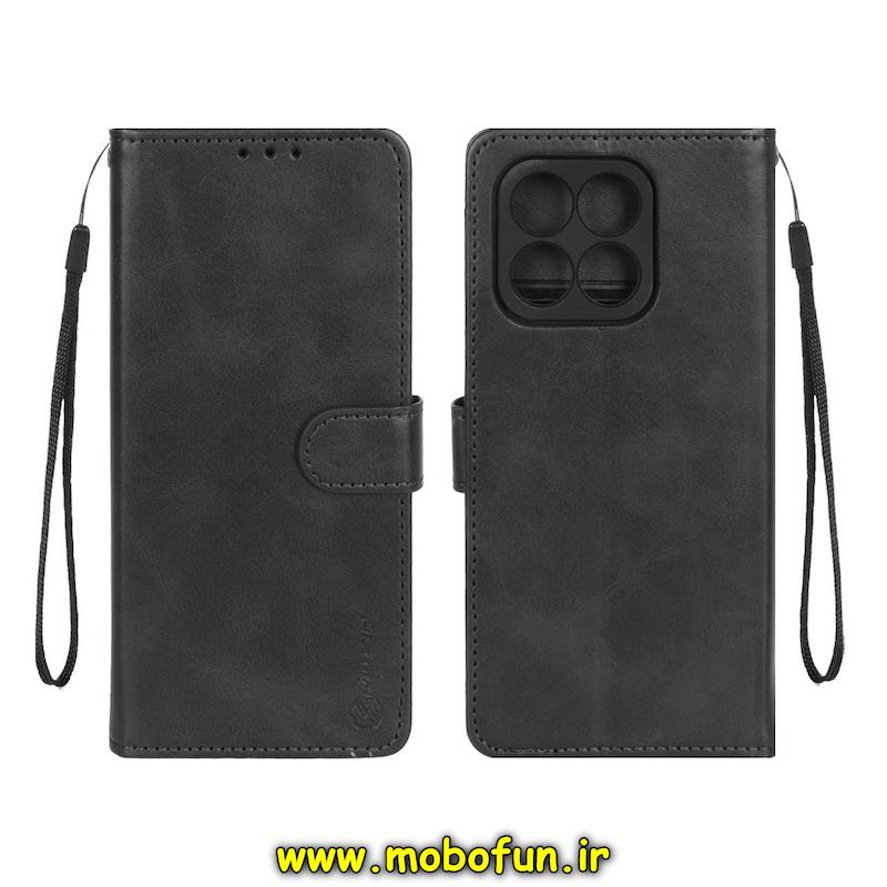 کیف گوشی Honor X8A آنر مگنتی طرح چرم کتابی محافظ لنزدار بنددار مشکی کد 93981