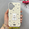 قاب گوشی iPhone 16 آیفون لدرکیس Leather Case عروسکی سیلیکونی برجسته طرح سگ پشمالو کیوت کرم کد 103182