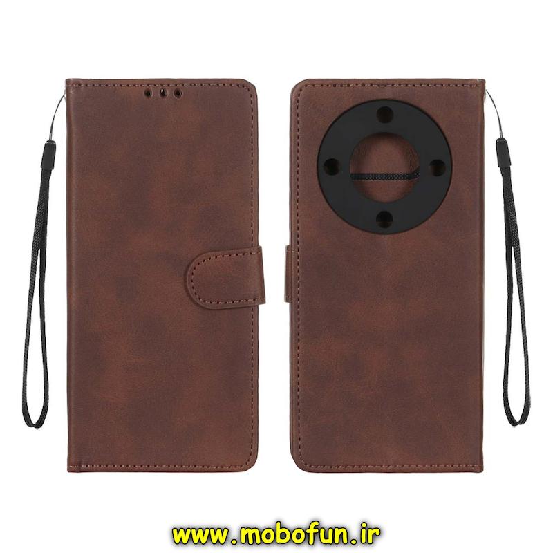 کیف گوشی Honor X9A آنر مگنتی طرح چرم کتابی محافظ لنزدار بنددار قهوه ای کد 94004