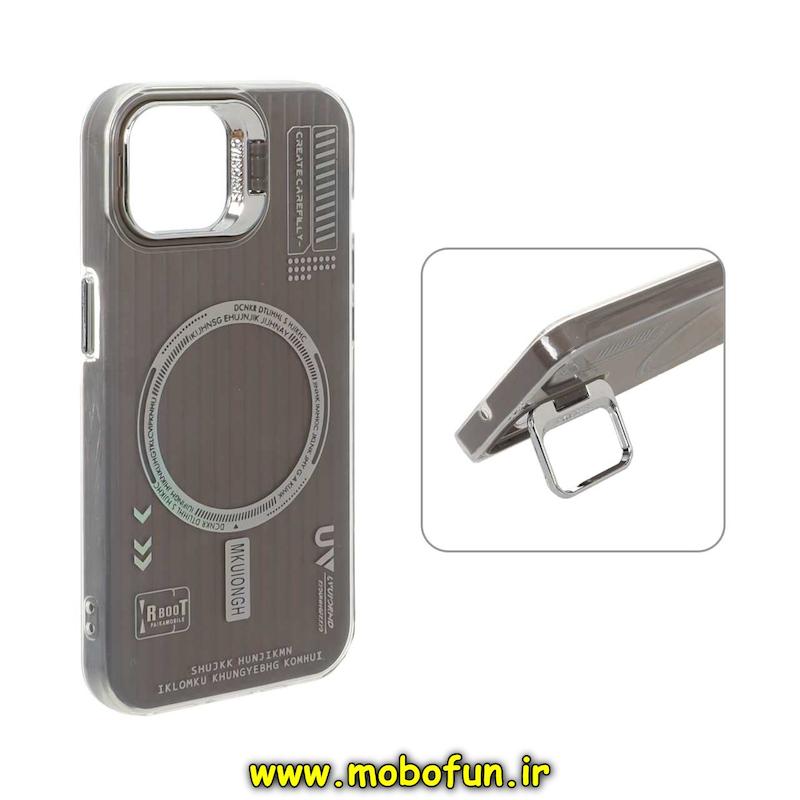 قاب گوشی iPhone 13 / 14 آیفون دولایه سیلیکونی استندشو طرح مگ سیف کرکره ای کلاسیک خاکستری کد 94109