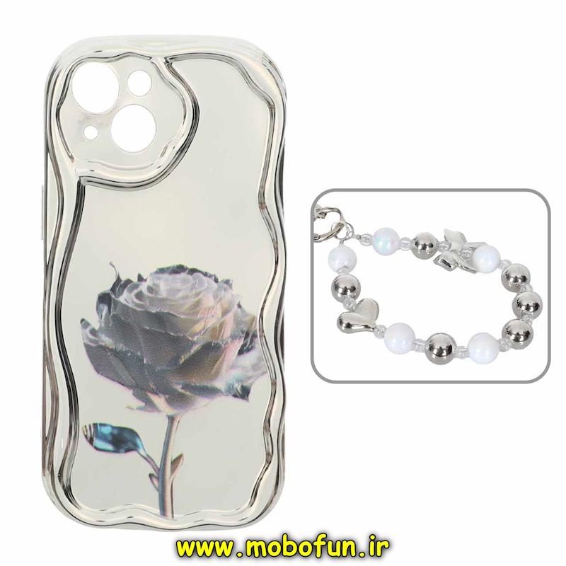 قاب گوشی iPhone 13 آیفون کرومی بالشتی محافظ لنز دار کرومی دستبندی لاکچری رنگ نقره ای کد 94111