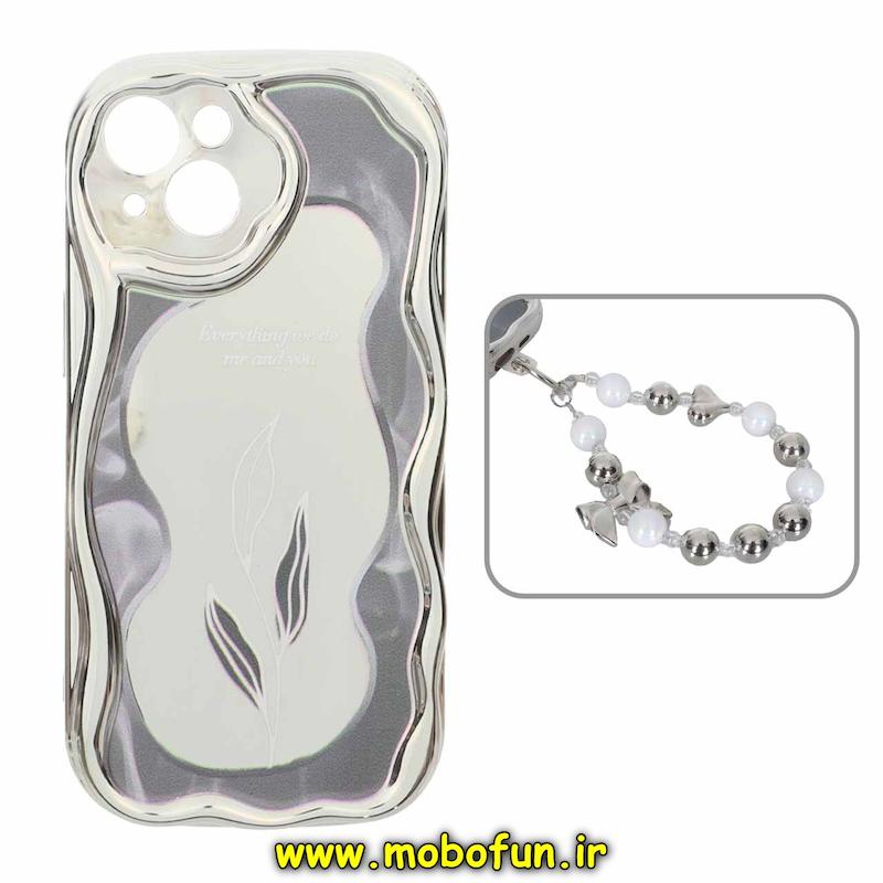 قاب گوشی iPhone 13 آیفون کرومی بالشتی محافظ لنز دار کرومی دستبندی لاکچری رنگ نقره ای کد 94112