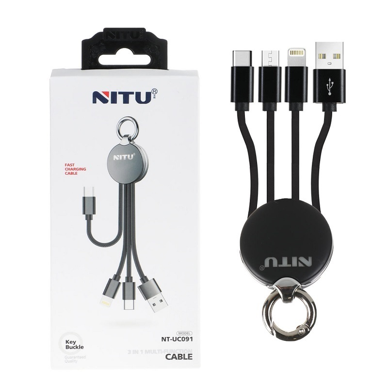 کابل شارژ فست سه کاره NITU مدل NT-UC091 رنگ خاکستری کد 30624