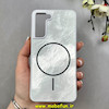قاب گوشی Galaxy S21 FE سامسونگ سخت Hard لیزری IMD لاکچری طرح مگ سیف مرمری نقره ای کد 104130