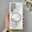 قاب گوشی Galaxy S25 Ultra سامسونگ سخت Hard لیزری IMD لاکچری طرح مگ سیف مرمری نقره ای کد 104145