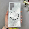 قاب گوشی Galaxy S22 Ultra سامسونگ سخت Hard لیزری IMD لاکچری طرح مگ سیف مرمری نقره ای کد 104153
