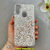 قاب گوشی Galaxy A11 / M11 سامسونگ اورجینال فانتزی برجسته رزینی لنز کرومی طرح شاین نقره ای کد 103442