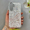 قاب گوشی Galaxy A17 سامسونگ اورجینال فانتزی برجسته رزینی لنز کرومی طرح شاین نقره ای کد 103458