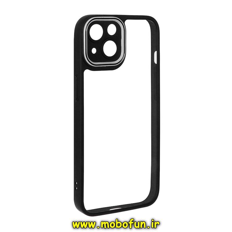 قاب گوشی iPhone 13 آیفون پشت طلق شفاف دور سیلیکونی دور رنگی محافظ لنز برجسته مشکی کد 94124