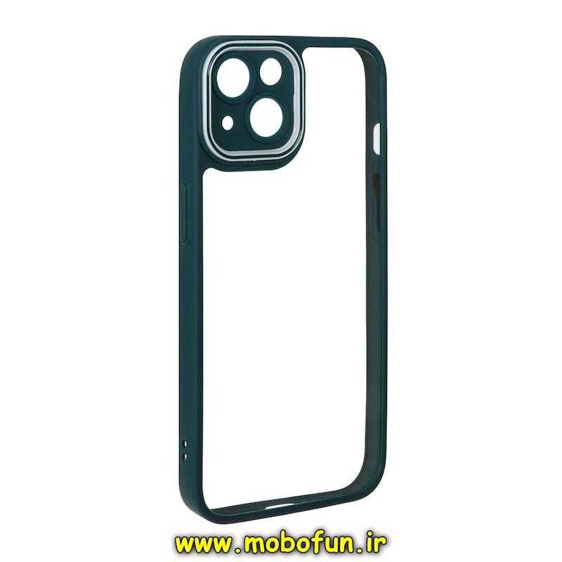 قاب گوشی iPhone 13 آیفون پشت طلق شفاف دور سیلیکونی دور رنگی محافظ لنز برجسته سبز تیره کد 94125