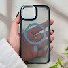 قاب گوشی iPhone 13 / iPhone 14 / iPhone 16e آیفون شیشه ای مگ سیف دار مگنتی اورجینال Unique Case لنز فلزی مشکی آبی کد 104355