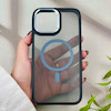 قاب گوشی iPhone 13 Pro Max آیفون شیشه ای مگ سیف دار مگنتی اورجینال Unique Case لنز فلزی مشکی آبی کد 104357