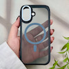 قاب گوشی iPhone 17 آیفون شیشه ای مگ سیف دار مگنتی اورجینال Unique Case لنز فلزی مشکی آبی کد 104375