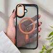 قاب گوشی iPhone 17 آیفون شیشه ای مگ سیف دار مگنتی اورجینال Unique Case لنز فلزی مشکی نارنجی کد 104376