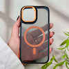 قاب گوشی iPhone 16 آیفون شیشه ای مگ سیف دار مگنتی اورجینال Unique Case لنز فلزی مشکی نارنجی کد 104379