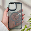 قاب گوشی iPhone 16 آیفون شیشه ای مگ سیف دار مگنتی اورجینال Unique Case لنز فلزی مشکی خاکستری کد 104380