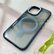 قاب گوشی iPhone 16 آیفون شیشه ای مگ سیف دار مگنتی اورجینال Unique Case لنز فلزی مشکی آبی کد 104381