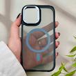 قاب گوشی iPhone 16 آیفون شیشه ای مگ سیف دار مگنتی اورجینال Unique Case لنز فلزی مشکی آبی کد 104381