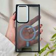 قاب گوشی Galaxy S24 Ultra سامسونگ شیشه ای مگ سیف دار مگنتی اورجینال Unique Case لنز فلزی مشکی آبی کد 104393
