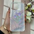 قاب گوشی iPhone 16 Pro Max آیفون طلقی شفاف هولوگرامی طرح سه بعدی قلبی گل لاله کد 104506